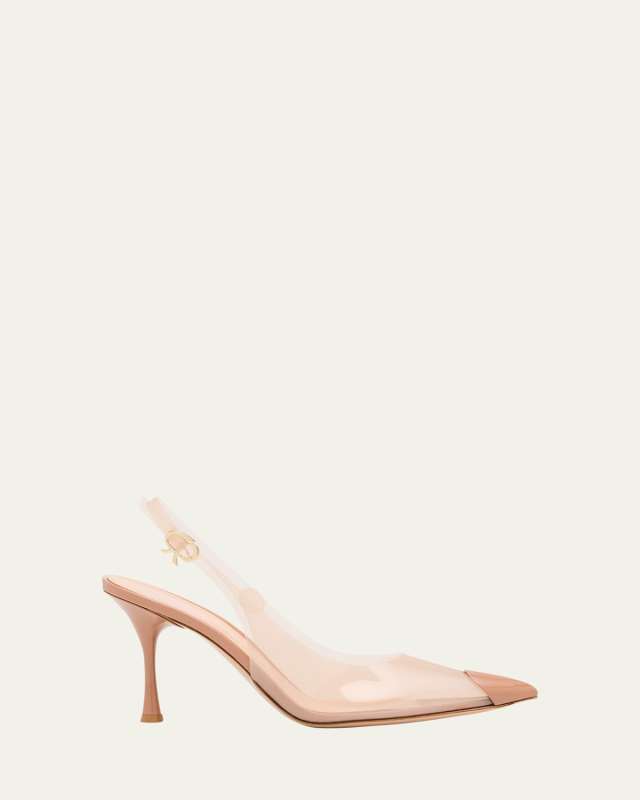 Plexi Patent Leather Cap-Toe Slingback Pumps
